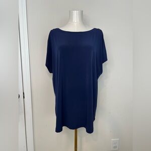 Chico's Size 3, Shirt/ Blouse, Navy, Polyester, Short Sleeve